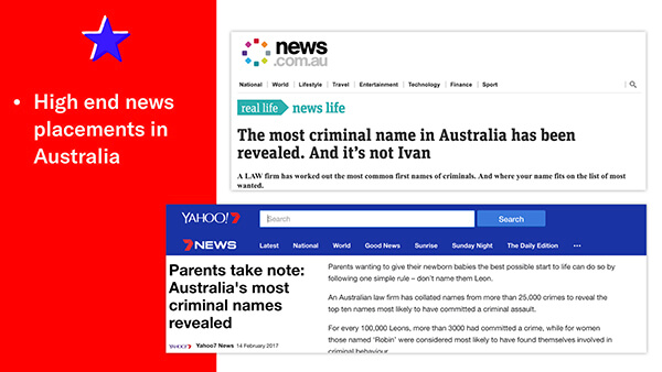 high end news placements in australia