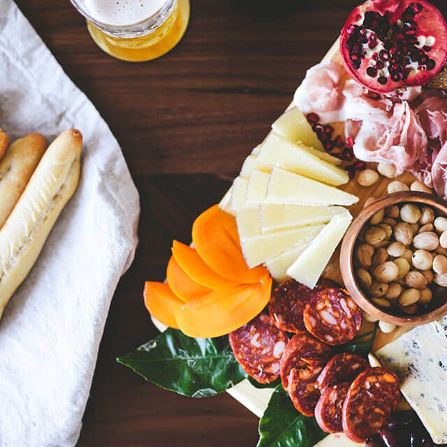 charcuterie board with food