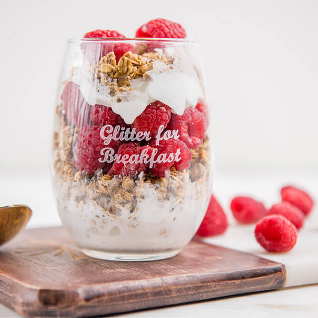 parfait in stemless wine glass